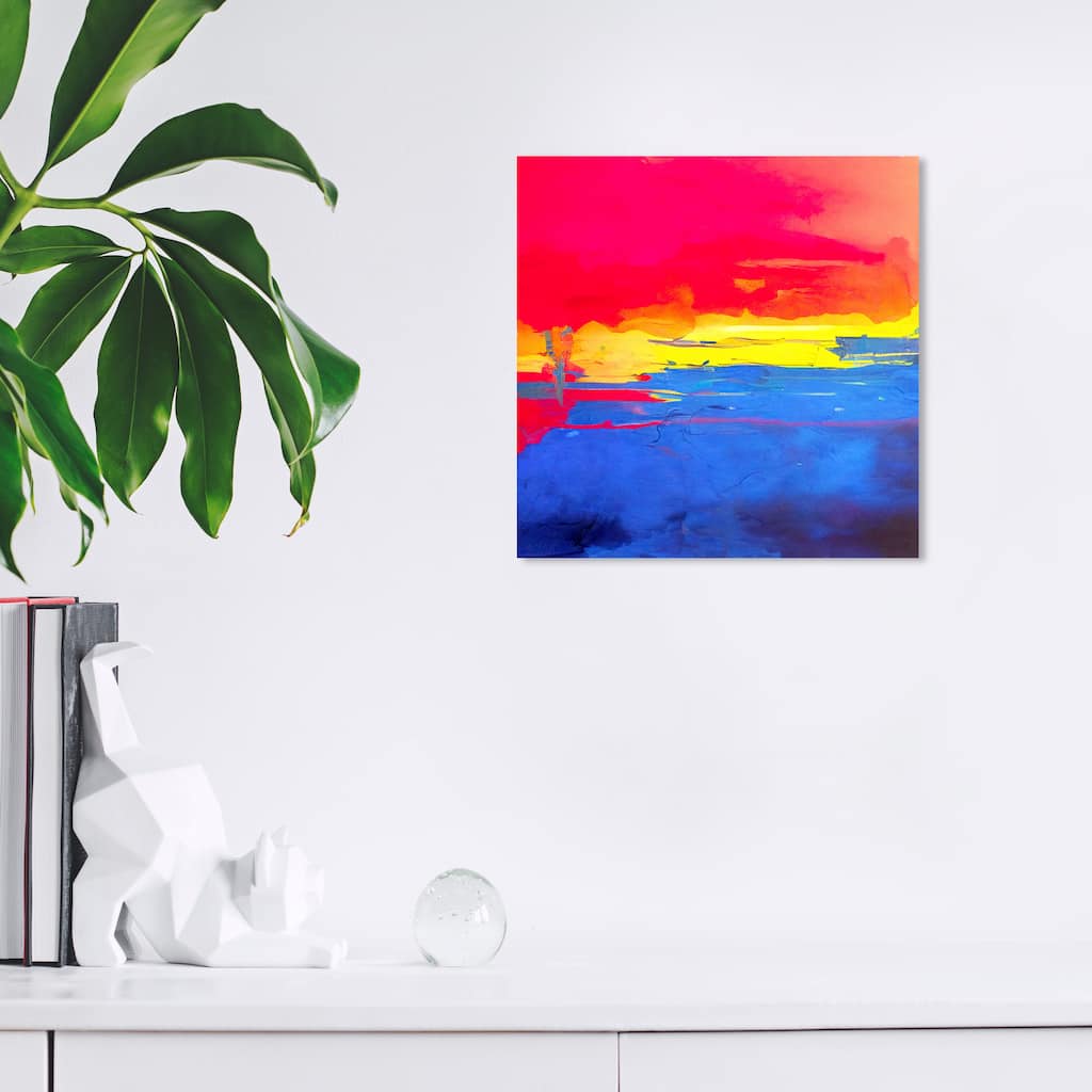 Wynwood Studio Abstract Neon Seaside Sunset Blue and Modern & Contemporary Wall Art Canvas Print