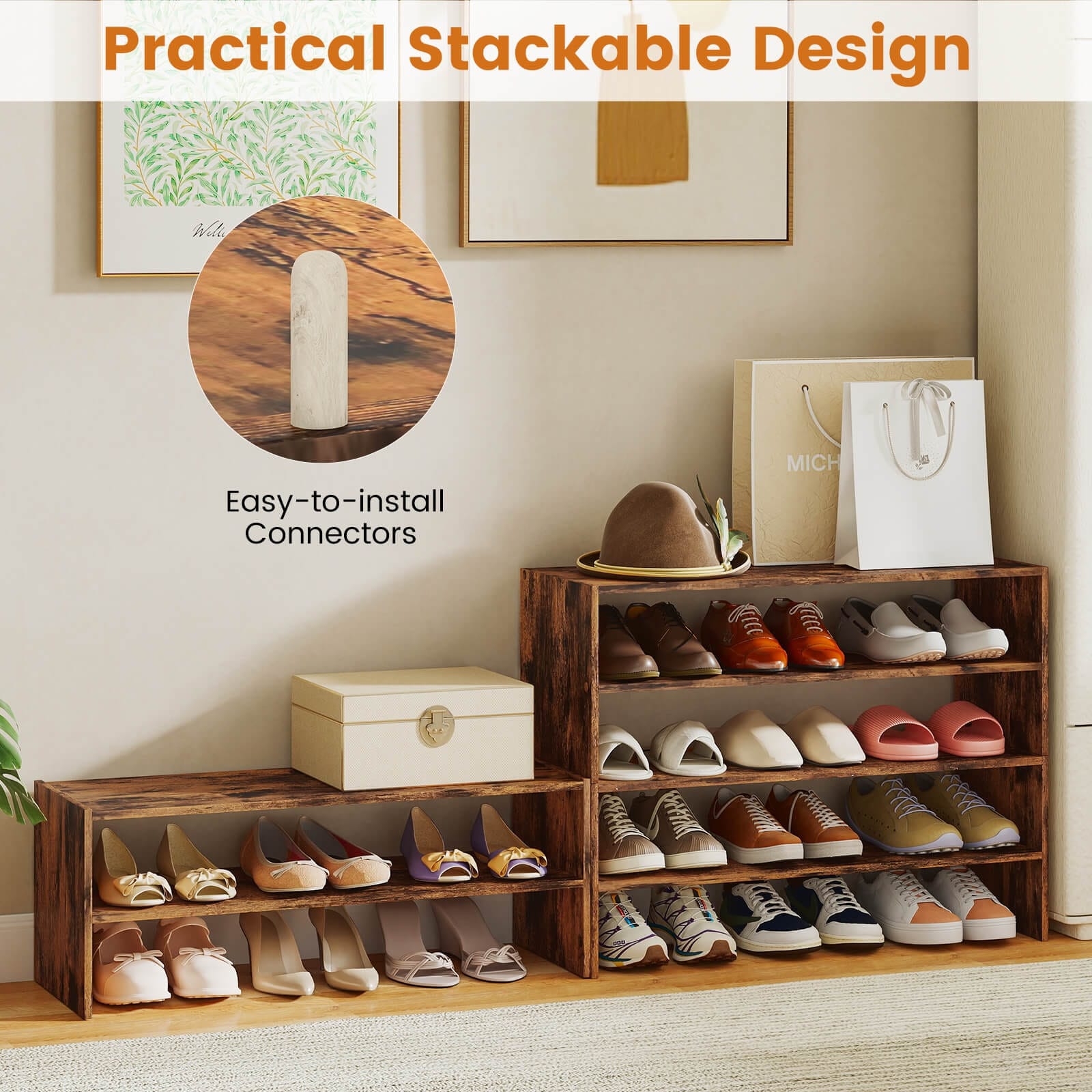 DRAW A LINE Tray &amp; shoes rack ×3 Costway 3 PCS Stackable Shoe Rack 31-Inch Horizontal Organizer 2