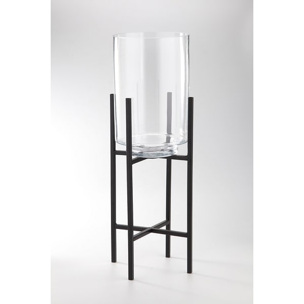 23.5" Clear and Black Cylinder Handblown Glass Tabletop Decor with Holder - N/A