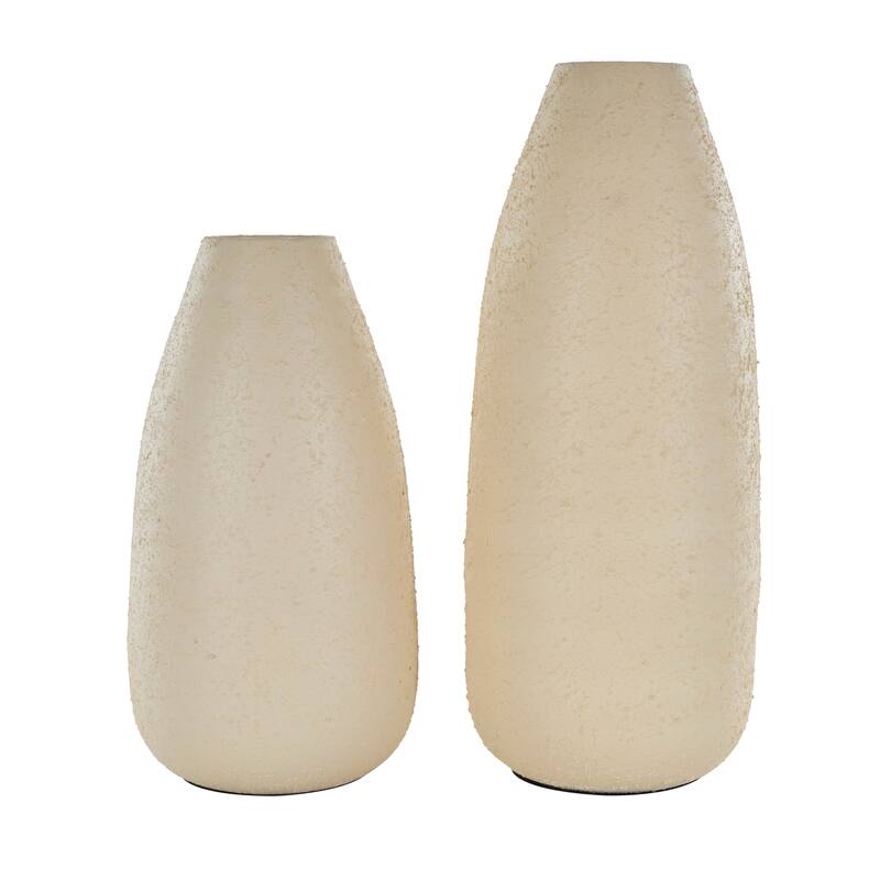 Cream Metal Minimalistic Distressed Textured Decorative Vase (Set of 2)