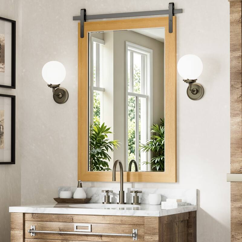 Farmhouse Barn Door Solid Wood Frame Bathroom Vanity Wall Mirror