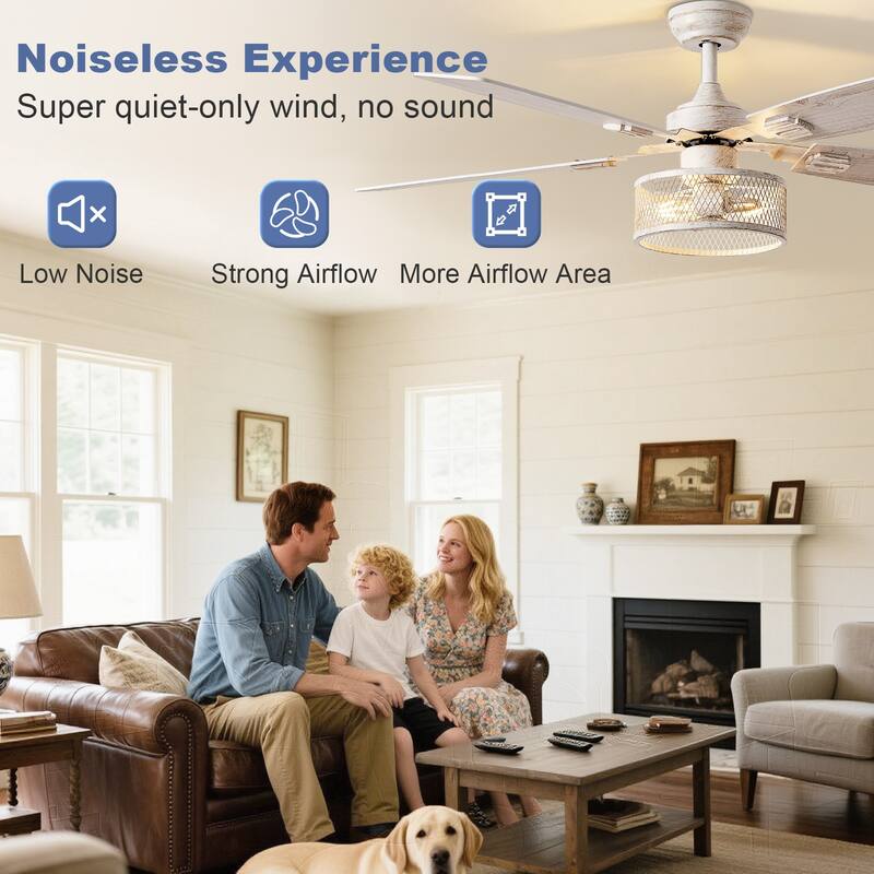 42-52Inch Caged Ceiling Fans with Lights: Dual Finish 5 Blades - Rustic with Remote Control (E26 Bulb Included)