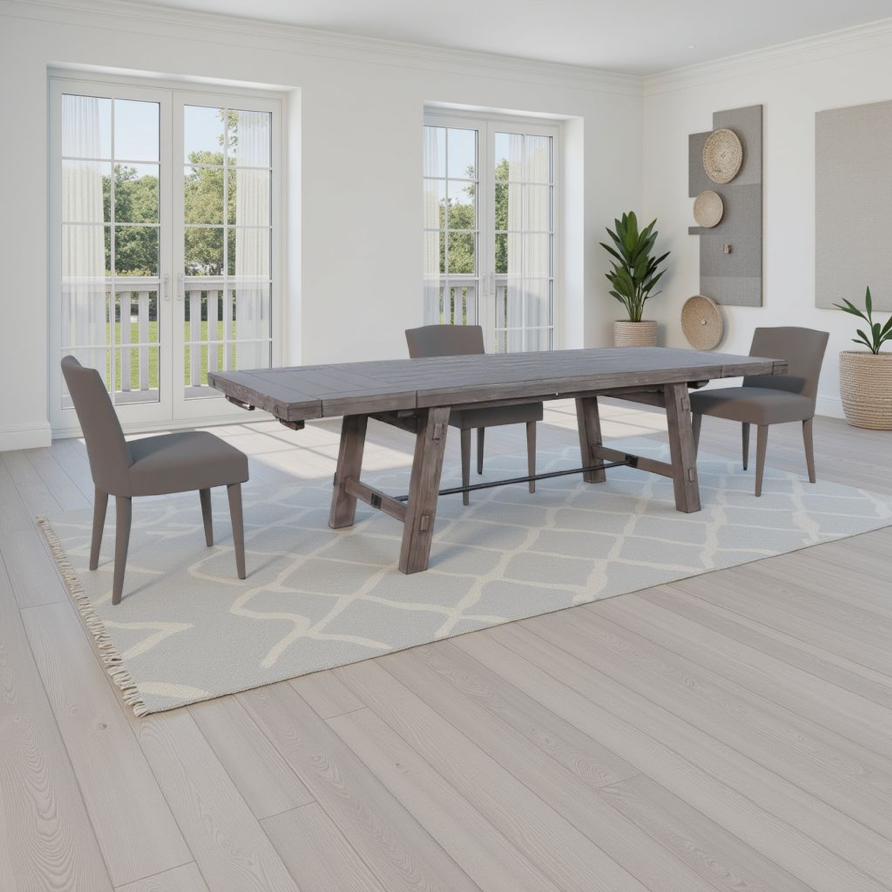 Yael Dining Table, Light Brown Mahogany Wood, Extendable 76-106 Inch