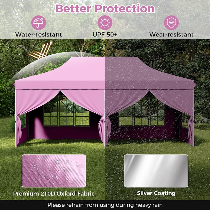 10x20 Pop Up Canopy Tent with 6 Sidewalls and Carry Bag Outdoor Use