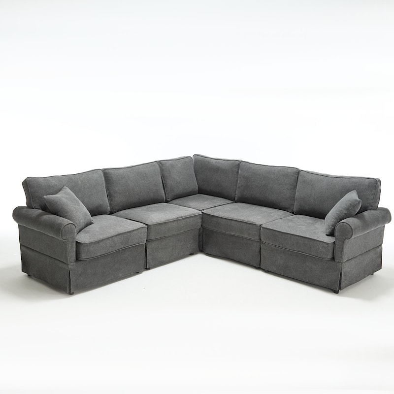 Modern L-Shaped 5-Seat Reversible Sectional Sofa Corner Couch with Rolled Arms for Living Room Apartment