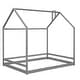 preview thumbnail 25 of 38, Semi-Enclosed House Bed for Kids, Full Size Floor Bed with Roof, Playhouse Design, Solid Pine Wood Frame, No Slats