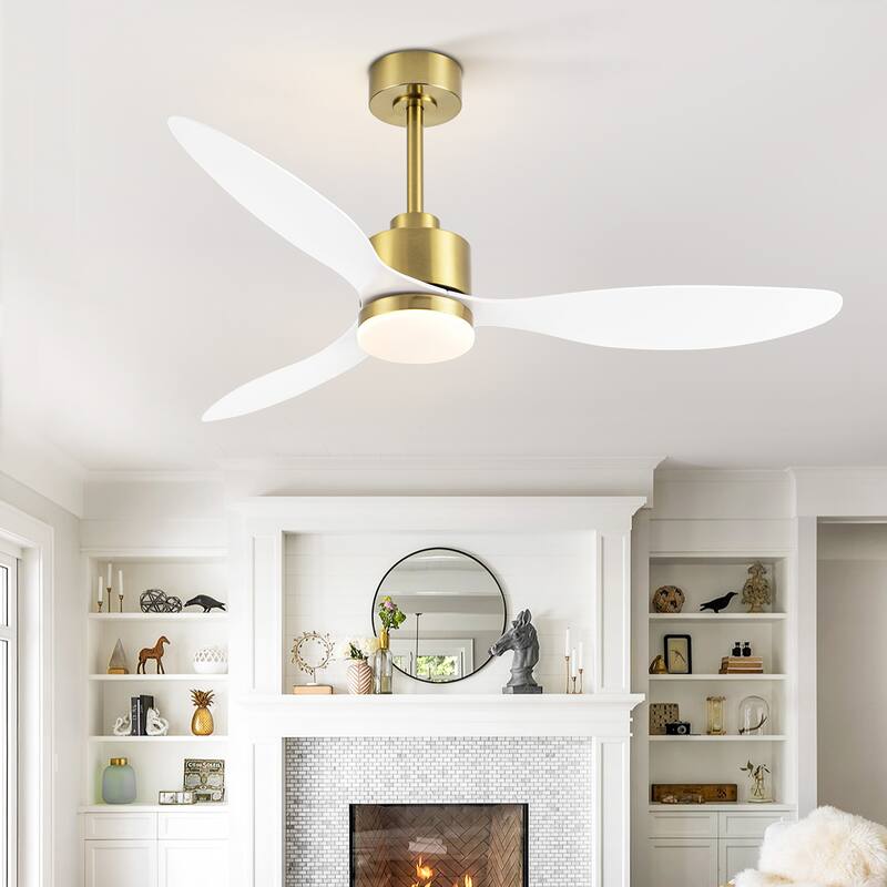 52" 3-Blade Gold Ceiling Fans with LED Light Remote Control - 52 Inch - GoldWhite