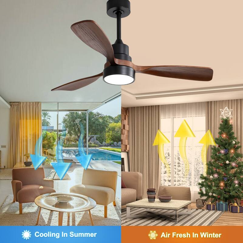 48 Inch Low Profile Ceiling Fan DC 3 Solid Wood Fan Blade Noiseless Reversible Motor Remote Control With Light