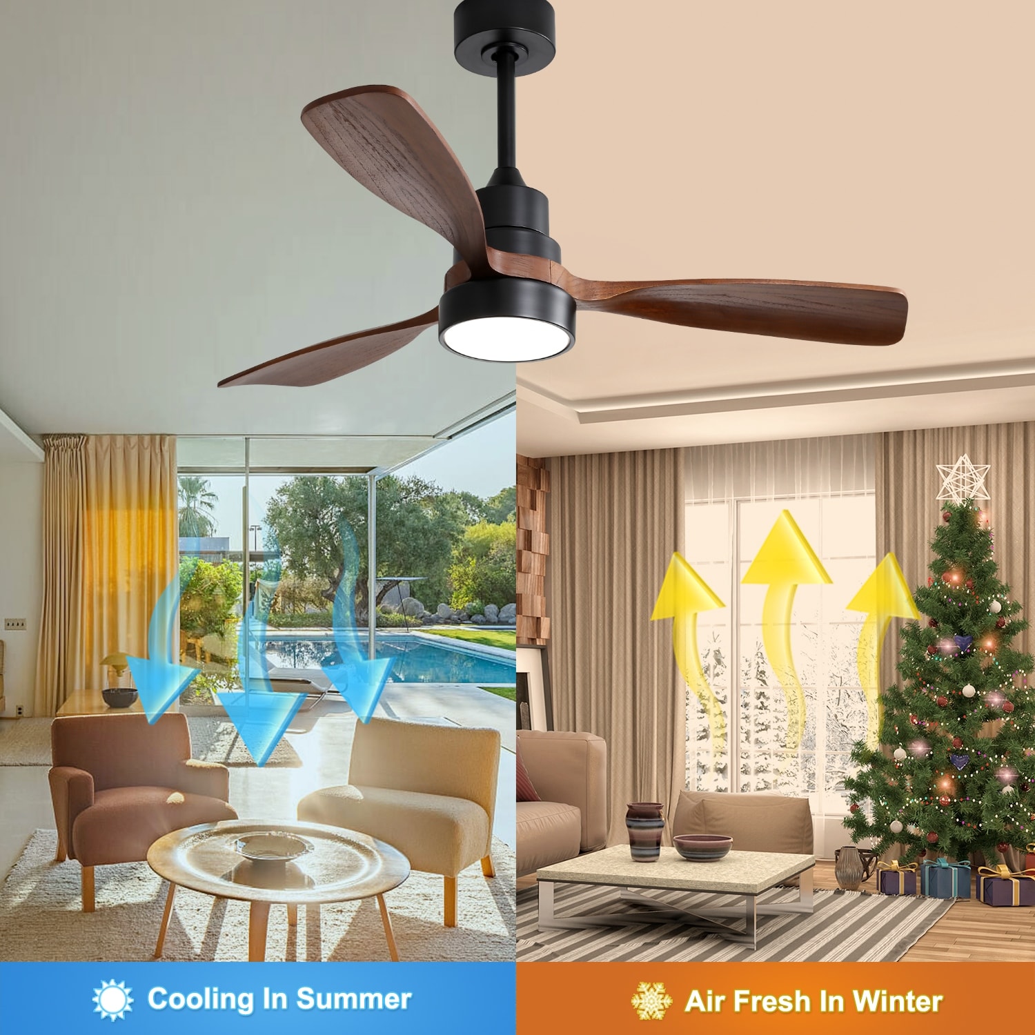 Wood Smart DC Remote Control Ceiling Fan Chandelier with Light, Black