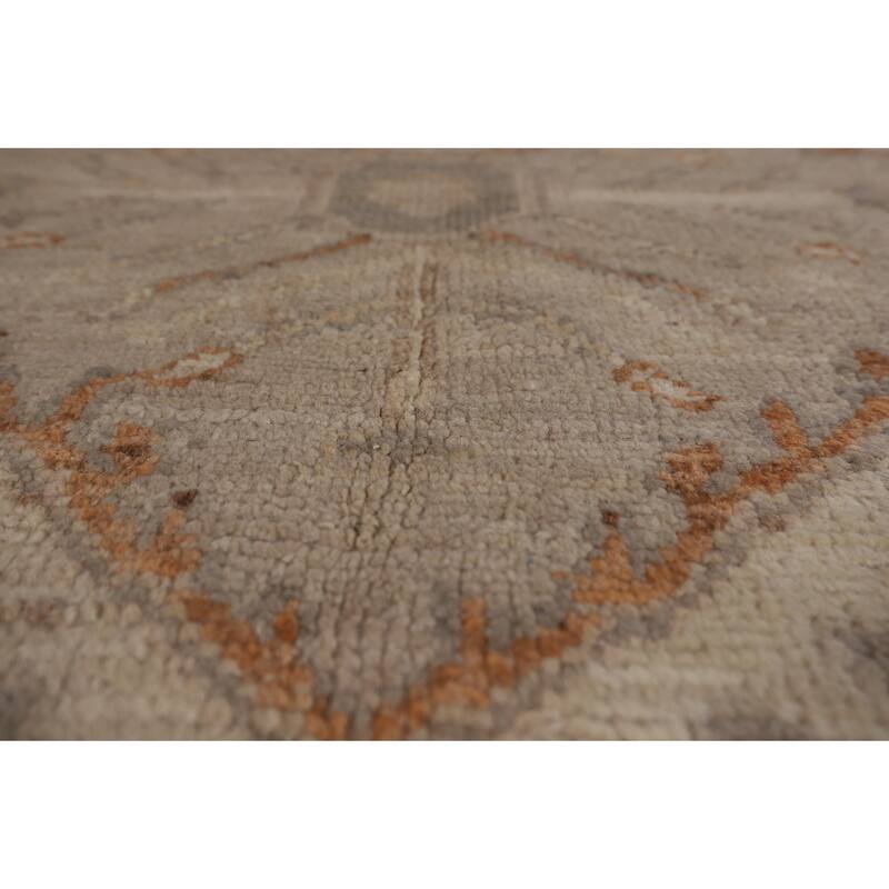 Vegetable Dye Oushak Turkish Rug Handmade Oriental Beige Wool Carpet - 5'11"x 8'8"