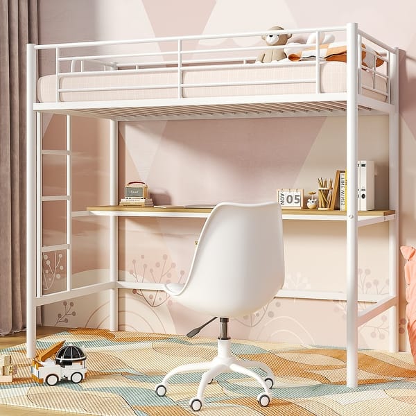slide 2 of 17, Javlergo Twin Bunk Bed with Desk, Twin loft Bed with Stairs and Full Length guardrail, Space Saving Beige