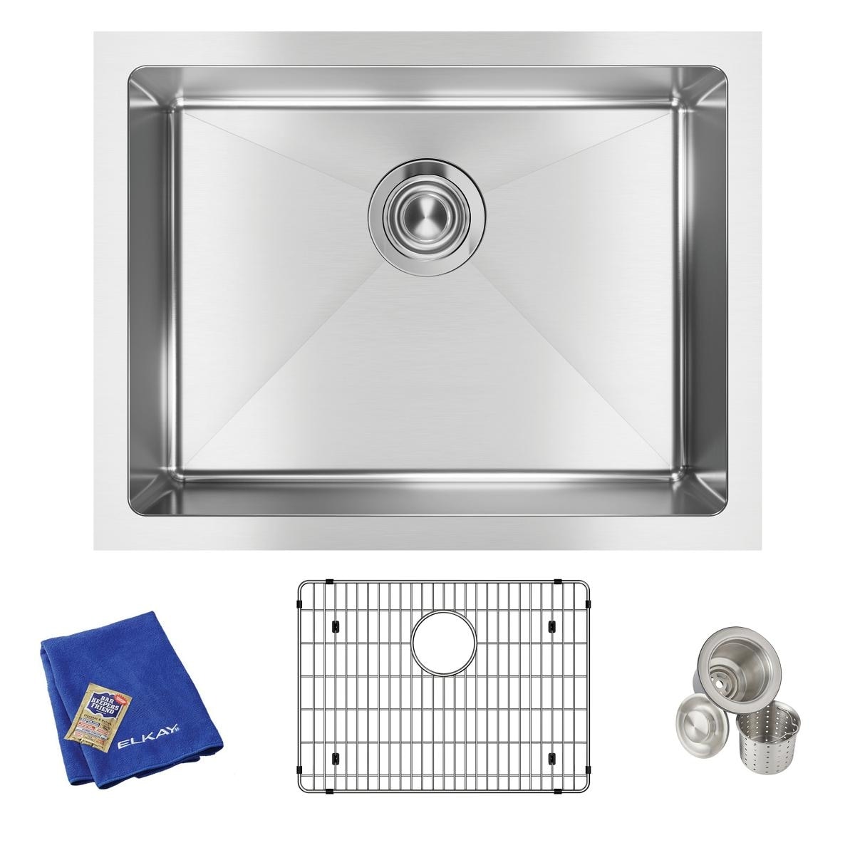 Elkay Crosstown 16 Gauge Stainless Steel, 23-1/2" x 18-1/4" x 10" Single Bowl Undermount Sink Kit - Polished Satin