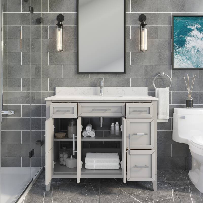 Jackson 42-inch Single Bathroom Vanity with Engineered Stone Top and Drawer Organizer