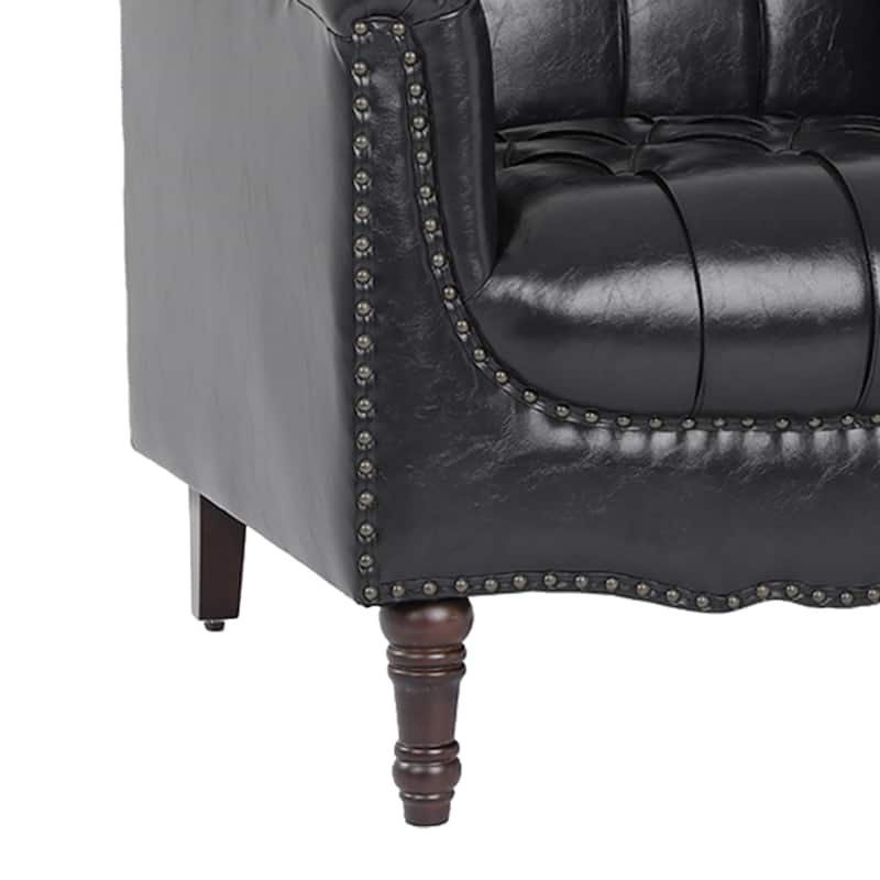 Traditional Faux Leather Tufted Accent Arm Chair with Nailhead Trim