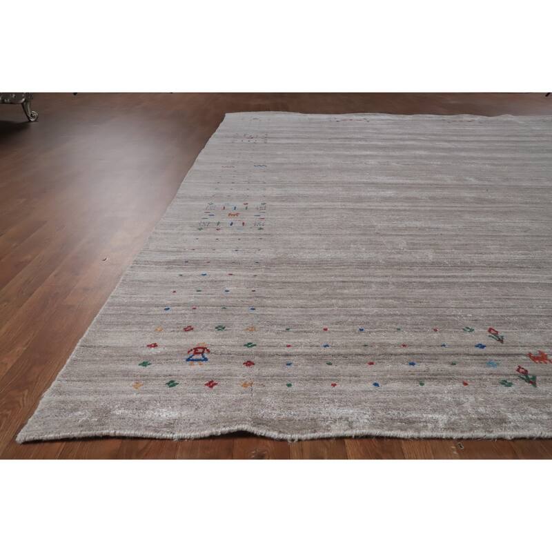 Hand Knotted Oriental 100% Wool Carpet Tribal Tribal Greys & Charcoal Gabbeh Area Rug - 12' 2'' X 9' 1''