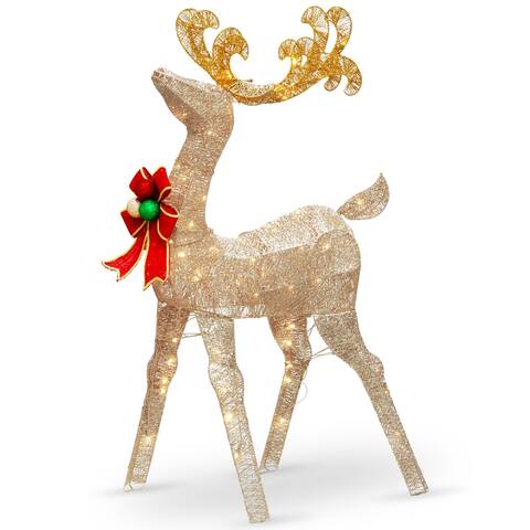 48" Champagne Gold Reindeer Decor with White LED Lights