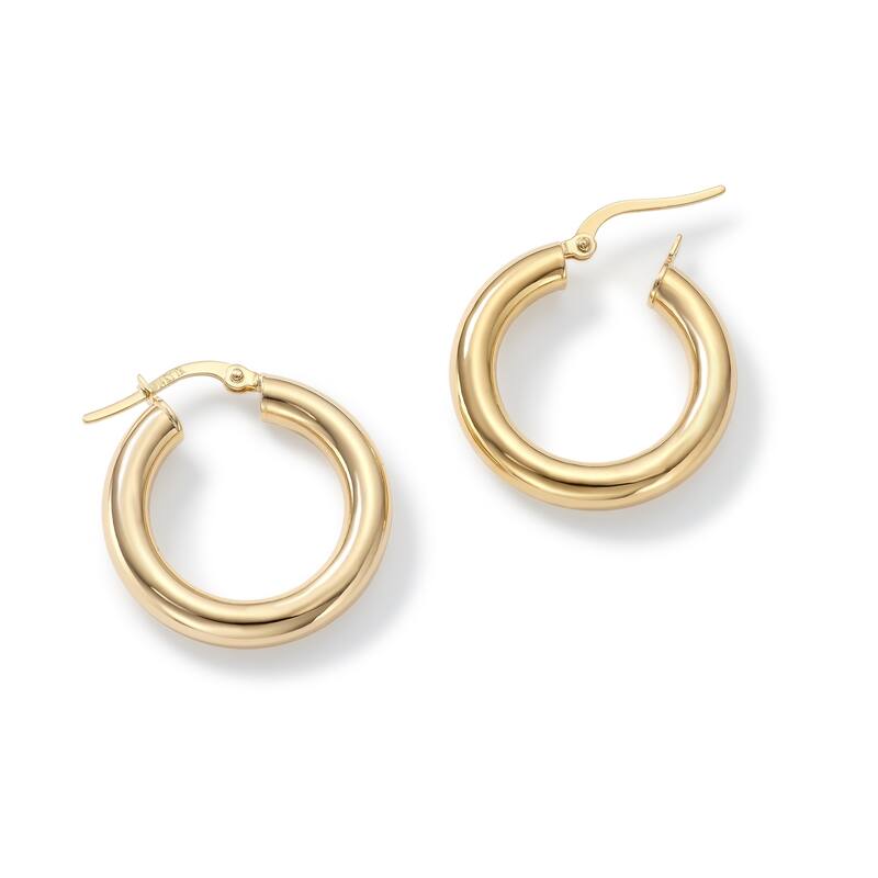 Clover 14k Yellow Gold High-Polish Round Hoop Earrings 4mm