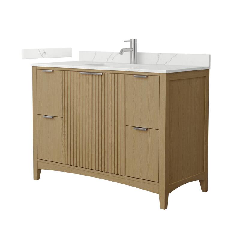 Wyndham Collection WCF9191-48S-QTZ-UNSMXX Palmilla 48" Free Standing - Natural Oak / Giotto Quartz Top / Brushed Nickel