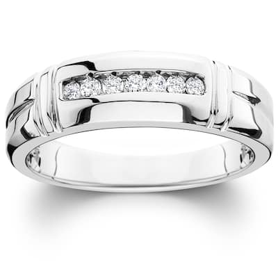 1/4ct Channel Set Diamond Ring White Gold Mens Wedding Band