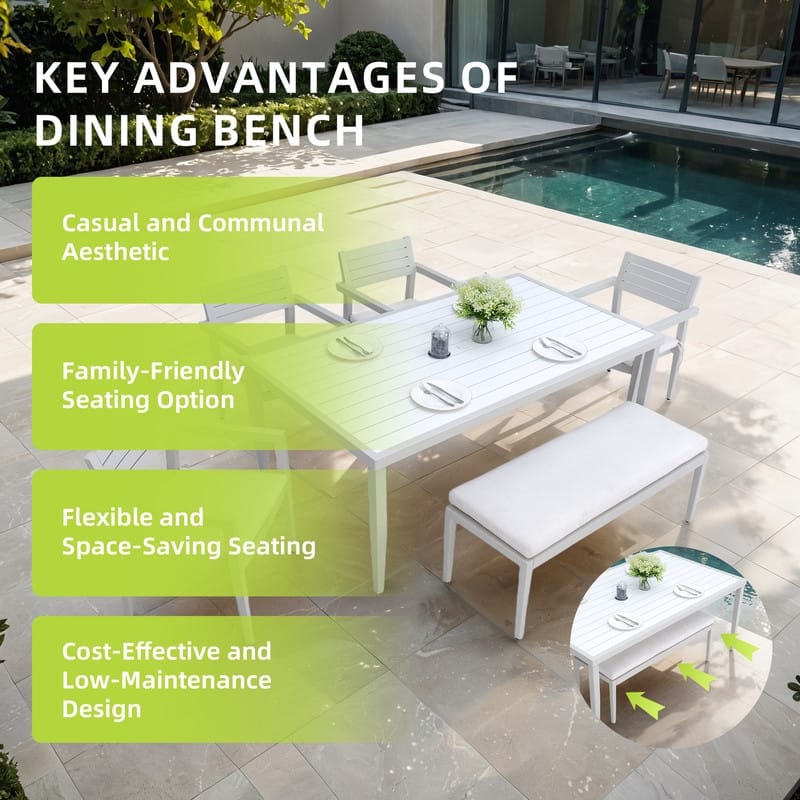 Outdoor Aluminum Patio Bench – Sunbrella® Cushioned Seat.