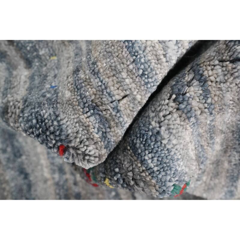 Hand Knotted Oriental Viscose Silk Carpet Tribal Animal Pictorial Greys & Charcoal Gabbeh Runner Rug - 11' 7'' X 2' 6''