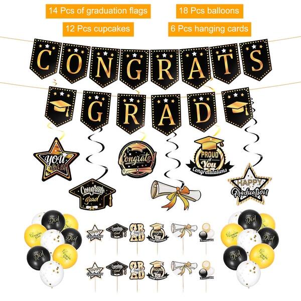 Graduation Decorations Set, Black & Gold Class of 2024 Banner,Card,Balloons  - Black, Gold - Bed Bath & Beyond - 42300933