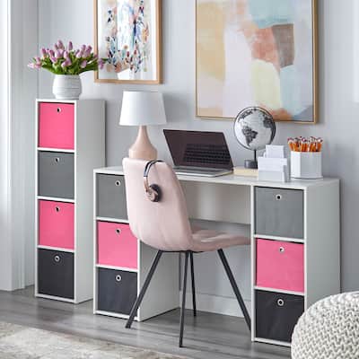 Simple Living Jolie Pink Theme 6-bin Writing Desk with 4-bin Bookcase Set