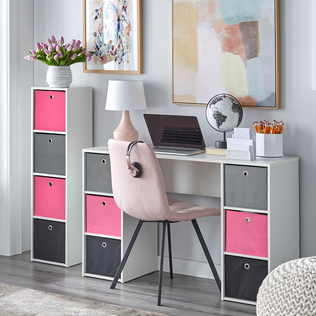 Simple Living Jolie Pink Theme 6-bin Writing Desk with 4-bin Bookcase Set