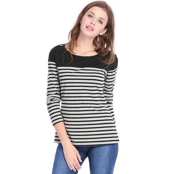 Womens Color Block Long Sleeve Polka Dot Striped T Shirt Tunic Tops