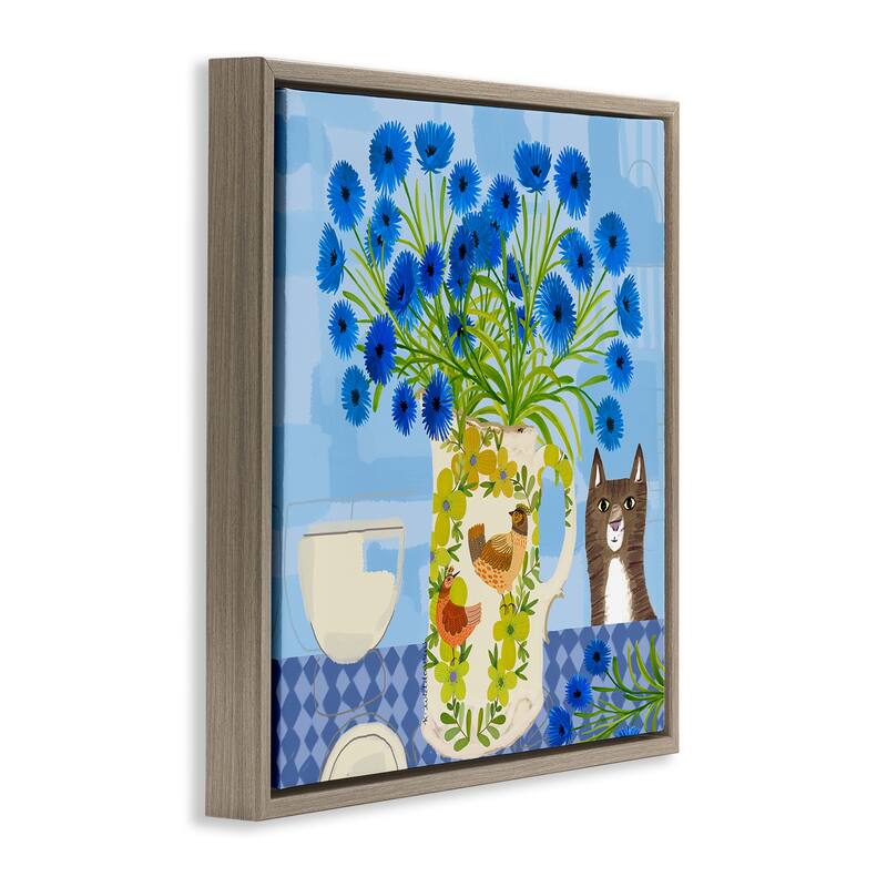 Stupell Whimsical Jug of Cornflowers Framed Floater Canvas Wall Art Design By Kay Widdowson