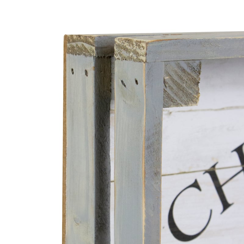Set of 2 Gray and White Farm Fresh Christmas Trees Wooden Tray Hanging Signs 21"