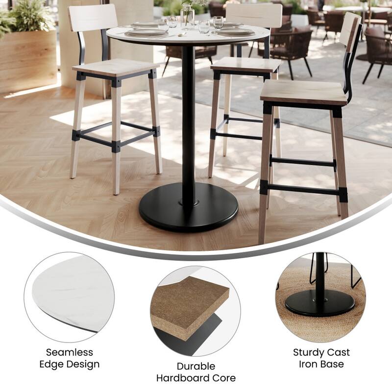 Commercial HPL Tabletop with Bar Height Round Base - 36"W x 36"D x 42"H