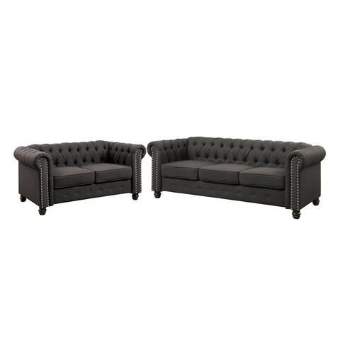 2 Piece Sofa Set With Rolled Arms in Gray Finish