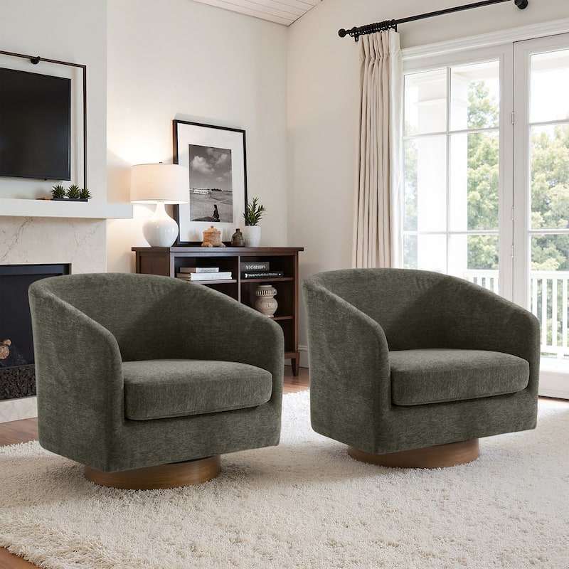 2 Set Modern Wide Round Swivel Accent Barrel Chairs