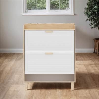 31.5" Shoe Storage Cabinet with 2 Flip Drawers and Solid Wood Legs
