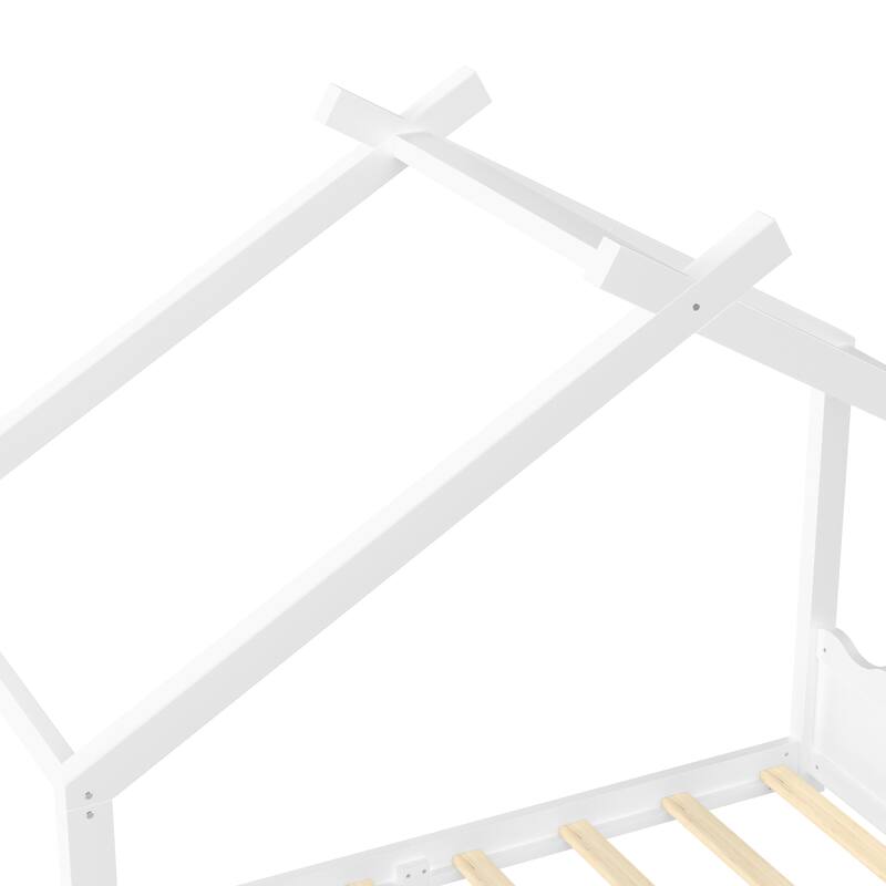 Roomfitters House Floor Bed with Support Slats, Solid Wood Open Frame Design