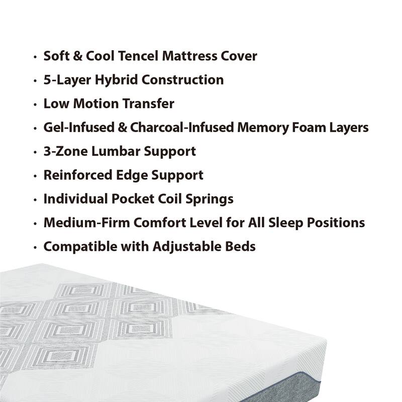 Dreamwave 12-inch Gel and Charcoal-Infused Memory Foam Hybrid Mattress