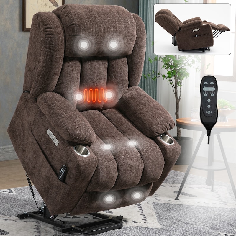 Chenille Power Lift Recliner wMassage, Heat, USB, Type-C, Cup Holders
