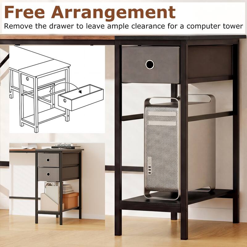 Gymax 48'' Home Office Desk w/ Storage Headphone Hook Shelf & 2