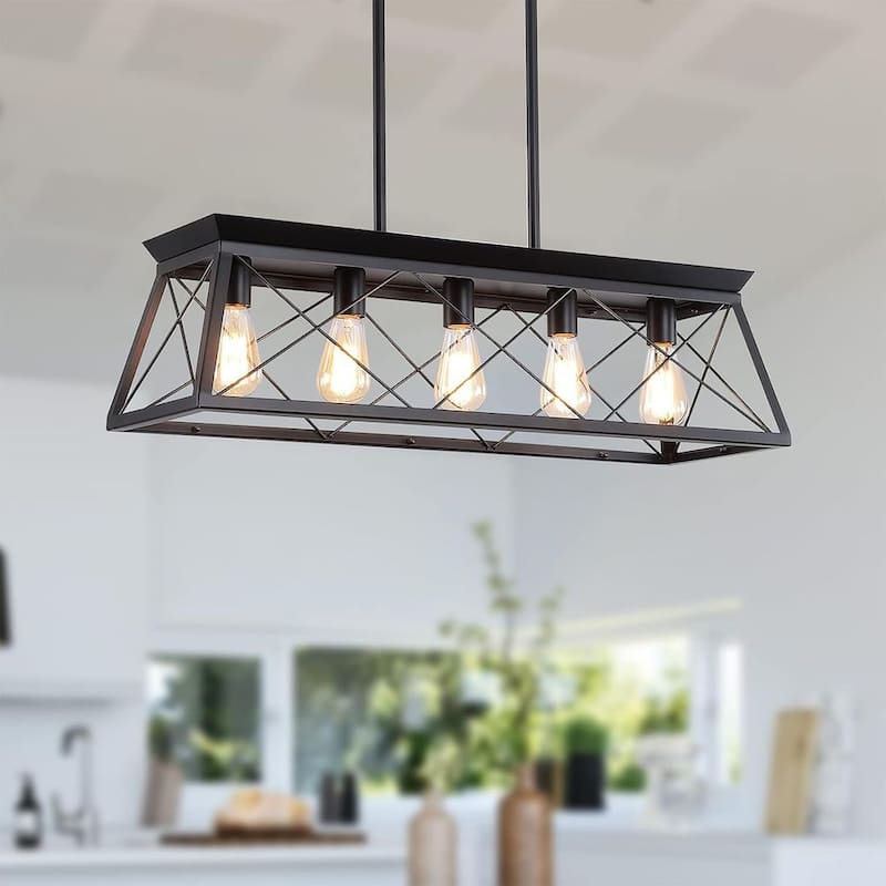 Farmhouse Restaurant 5-Light Metal Rectangular Chandelier