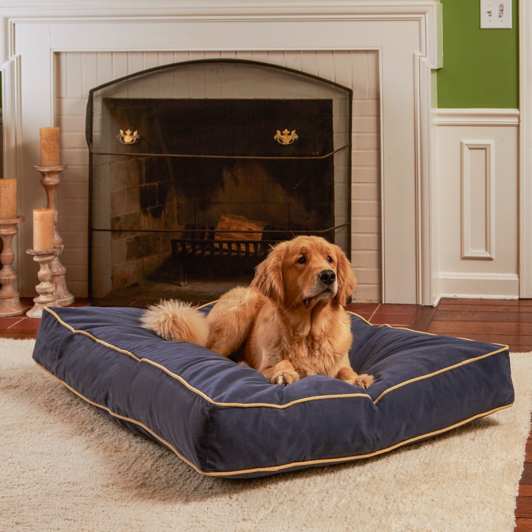 Happy Hounds Casey Large Rectangle Indoor/Outdoor Denim Dog Bed, Blue