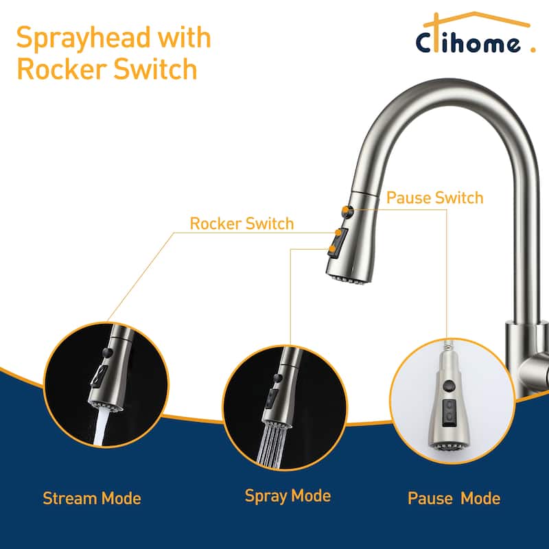 Clihome 3-Function 1 Handle PullDown Sprayer Kitchen Faucet