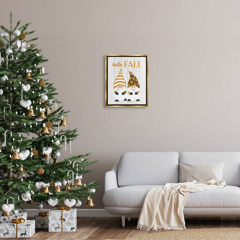 Stupell Hello Fall Whimsical Gnomes Framed Floater Canvas Wall Art, Design by CAD Designs