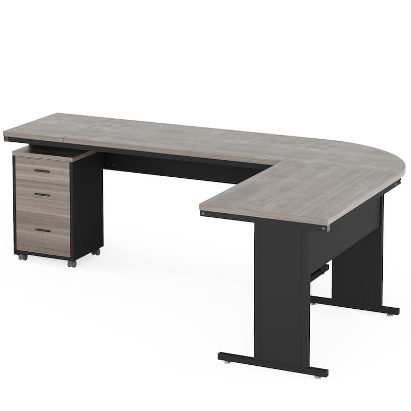 83" L-Shaped Executive Desk, Large Industrial Corner Computer Table Gray & Black