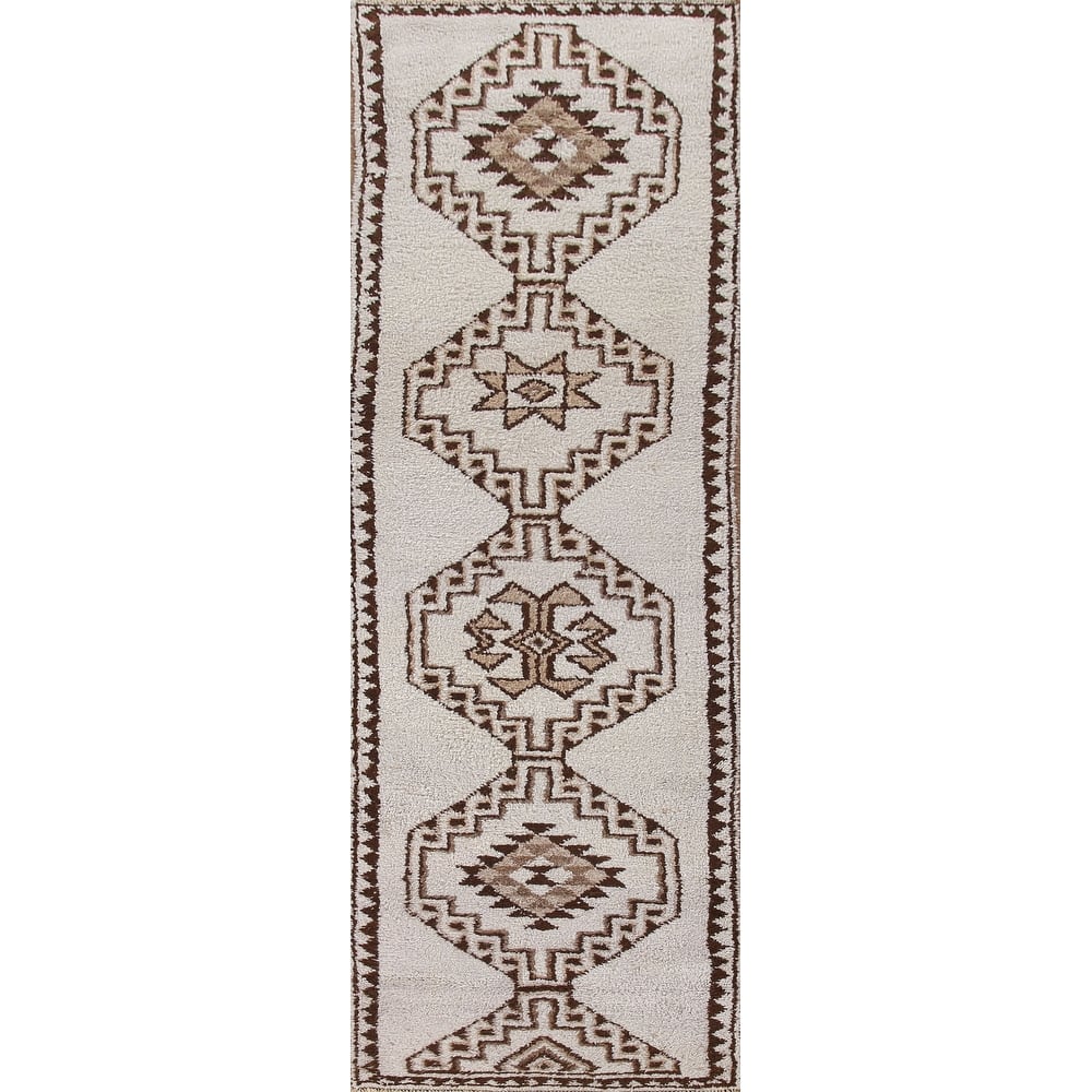 Natural Dye Tribal Anatolian Runner Rug Hand-knotted Wool Carpet - 3'3"x 11'11"