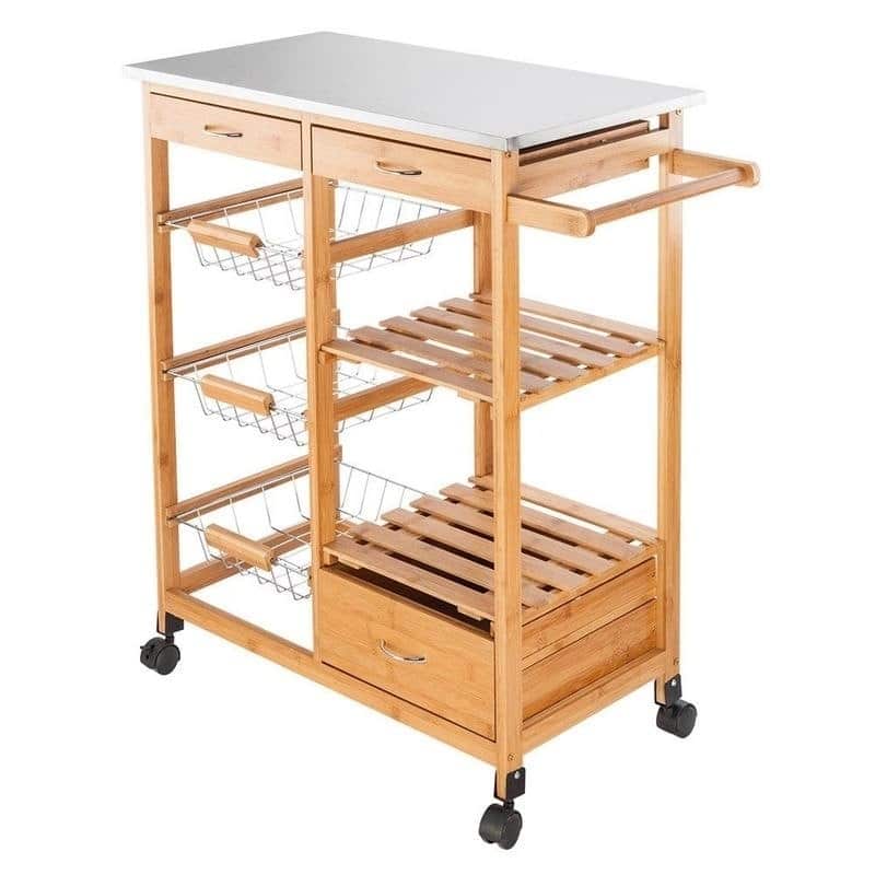 Moveable Kitchen Cart with Stainless Steel Table Top With 3 Drawers