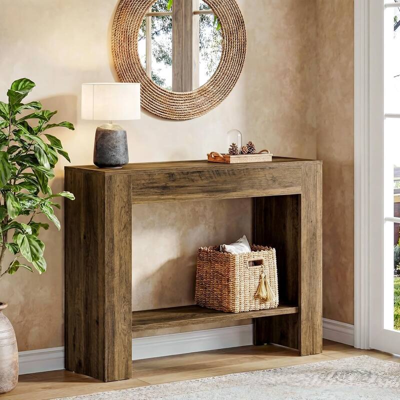 41.3'' Farmhouse Console Table, 2-Tier Sofa Entryway Table with Storage - 41.34" L x 11.81" W x 31.5" H