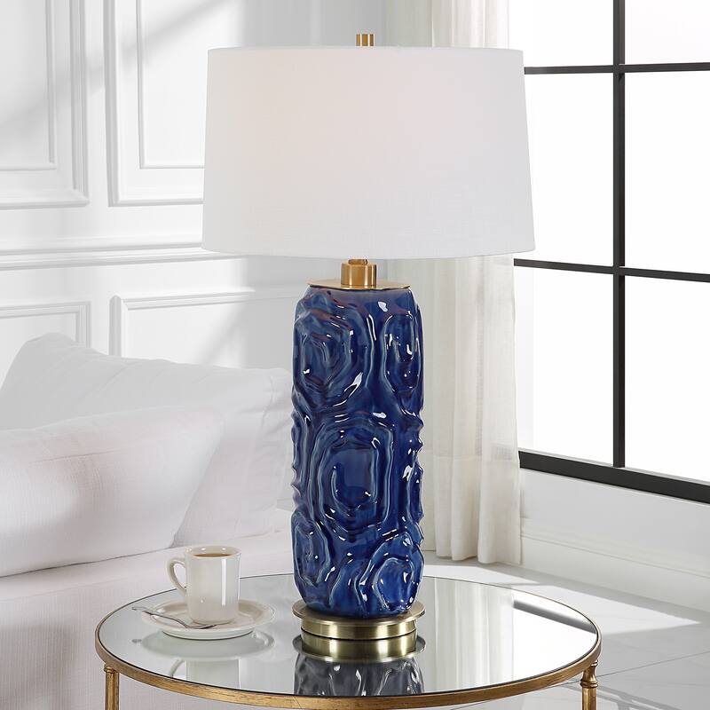 Uttermost Zade Blue Table Lamp - 33"H,   Shade 11"H x 18 Dia. (in)