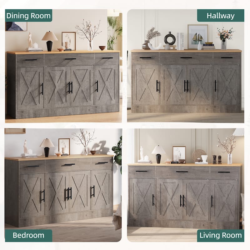 Kitchen Buffet Sideboard Storage Cabinet with Adjustable Shelves, Retro Design(3 Color Options)