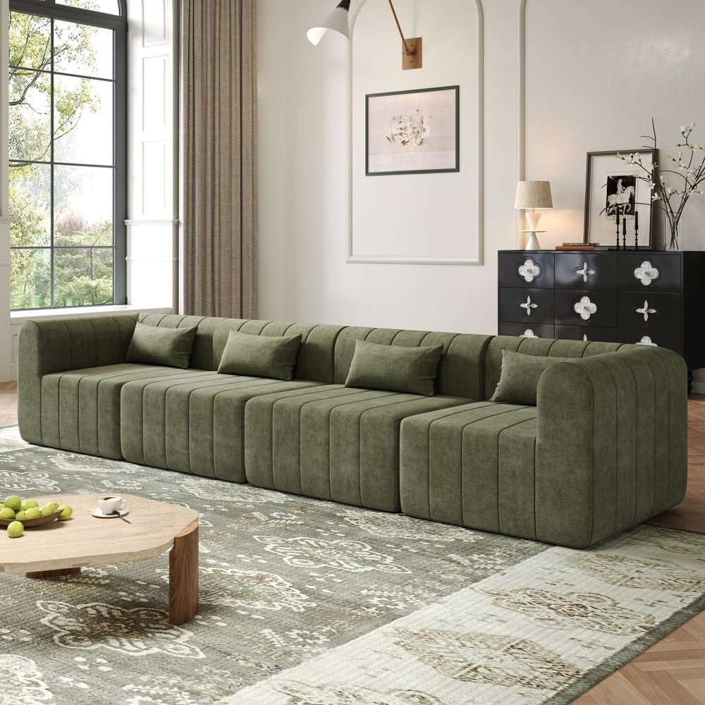 145.5" 4 Pieces Modular Full-Compressed Polyester Upholstered Sectional Sofa